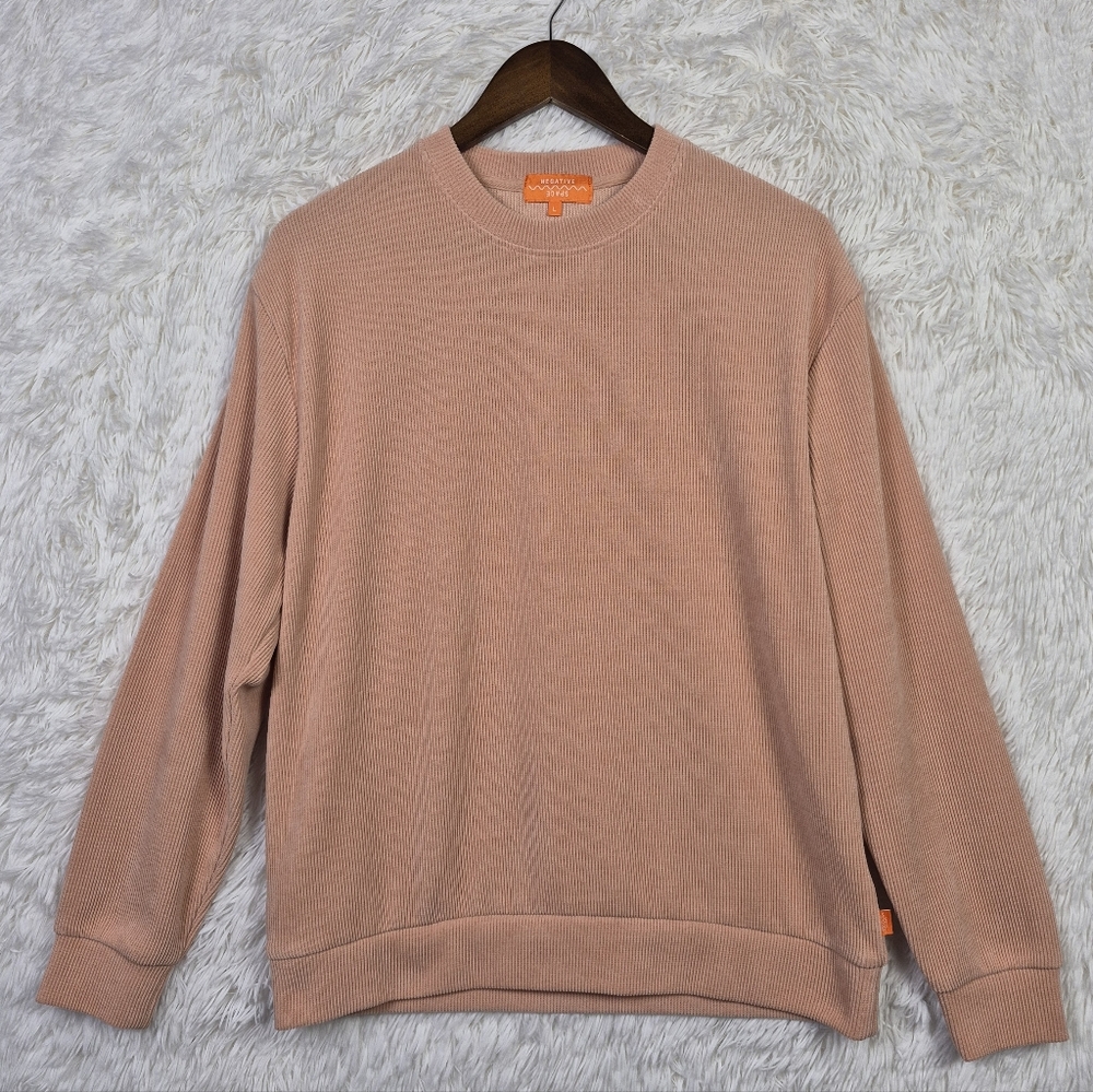 Negative Space Peach Pink Thermal Knit Crew Neck Sweatshirt Mens L Casual